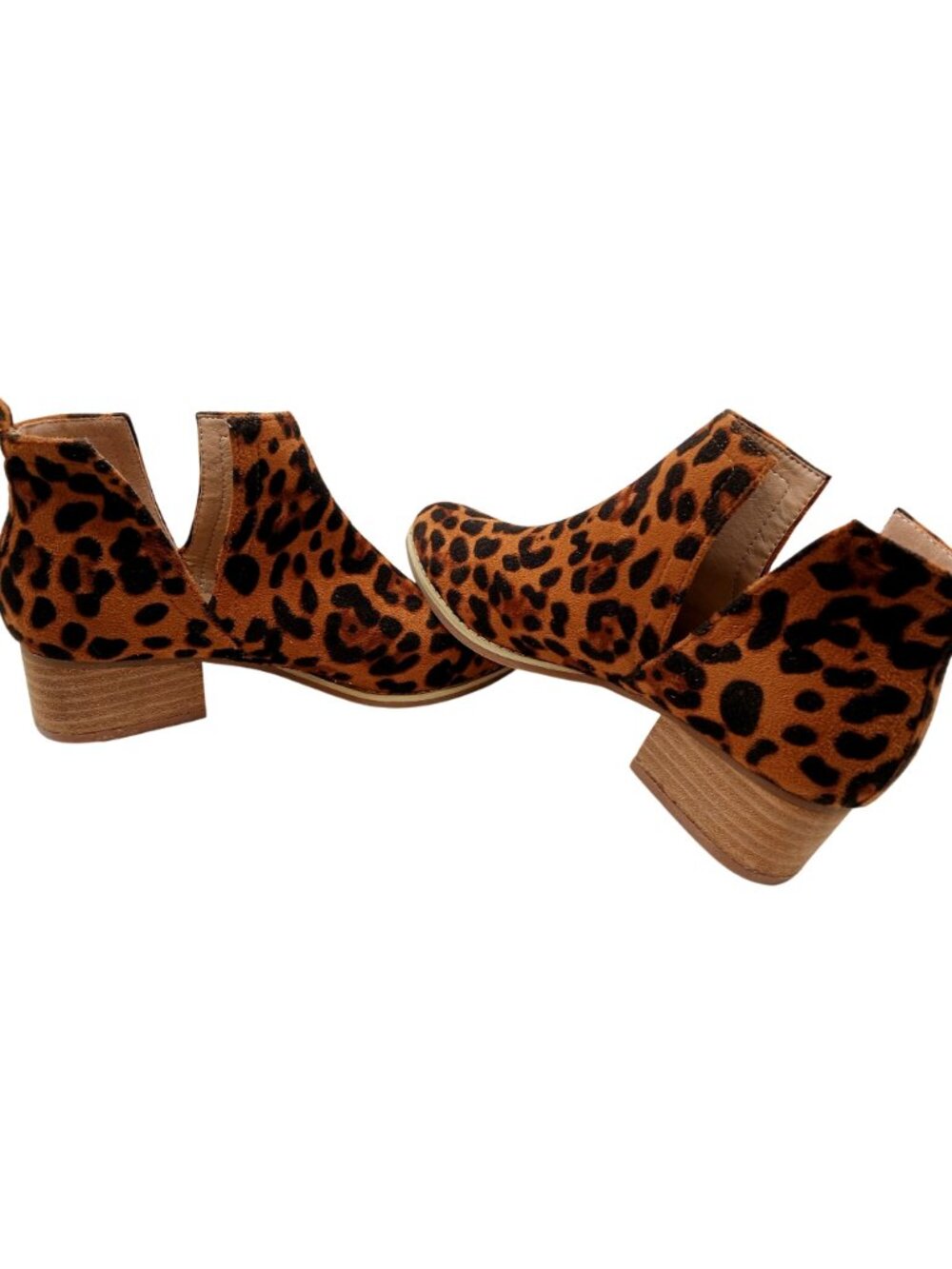 ARIDER GIRL Leopard Ankle Boots Cutout Sides Size 7.5 Block Heel Faux Suede Pony - Picture 5 of 9